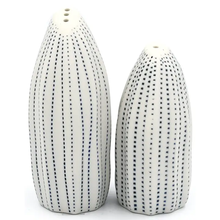 Seda Salt And Pepper Shaker - White with Dotted Blue Lines - Mellow Monkey