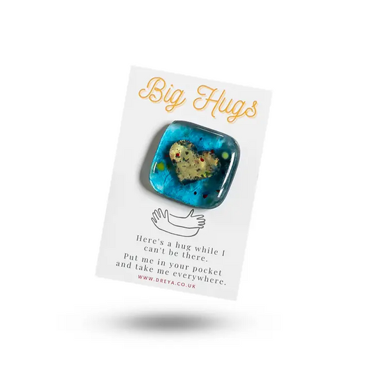 Big Hugs - Fused Glass Pocket Charm on Card