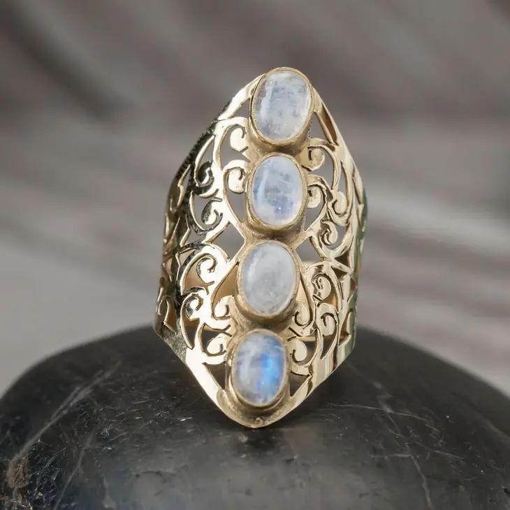 Brass Filigree 4 Stone Ring