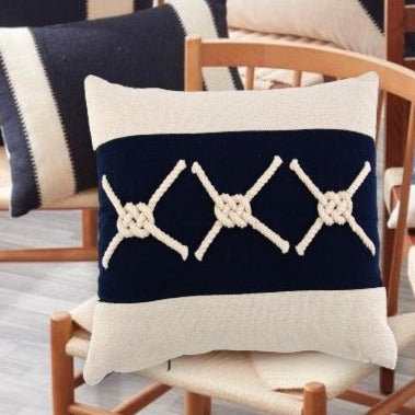 Blue and White Nautical Knot Pillow - 18-in - Mellow Monkey