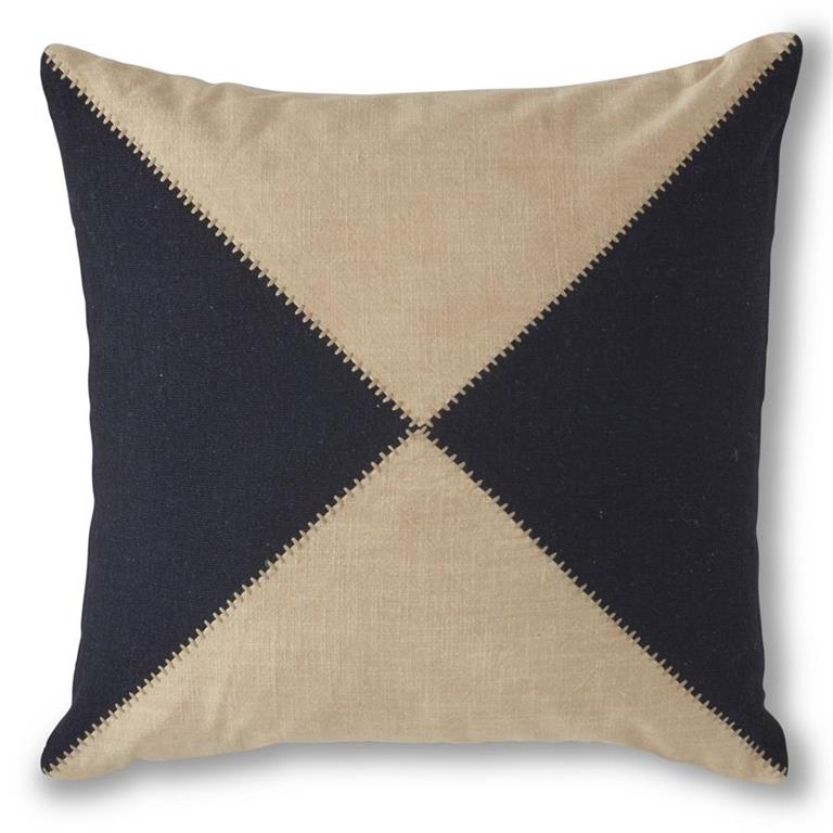 Blue and White Triangle Patchwork Pillow - 22-in - Mellow Monkey