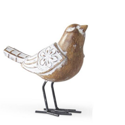 Whitewashed Carved Resin Bird - 4-1/2-in - Mellow Monkey