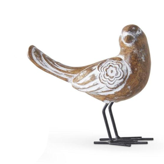 Whitewashed Carved Resin Bird - 4-1/2-in - Mellow Monkey