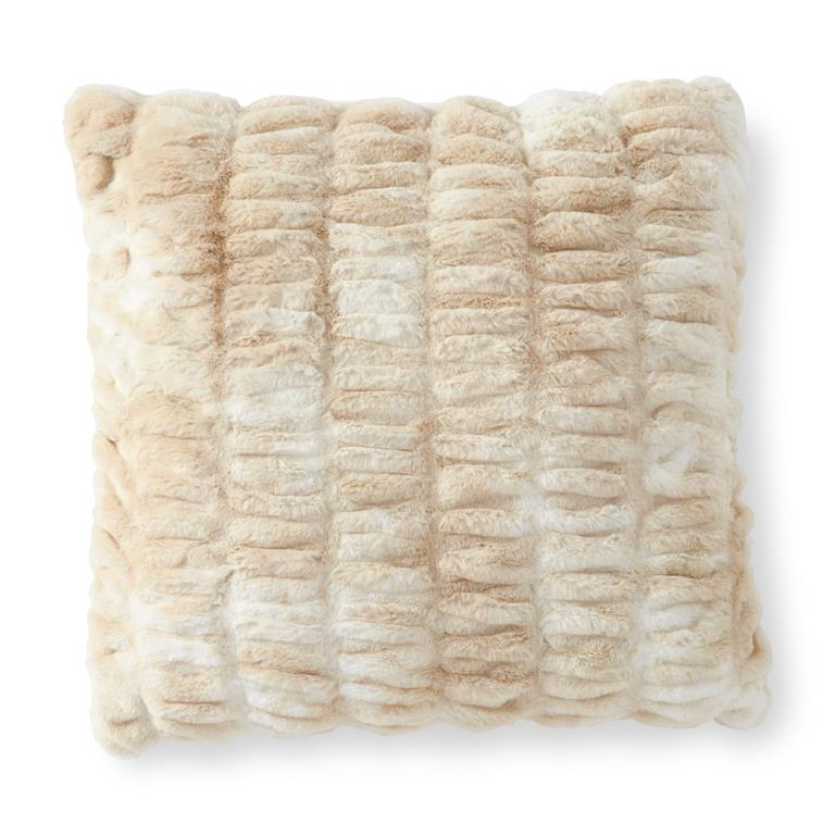 Luxury Cream and Tan Faux Fur Ribbed Pillow - 24-in - Mellow Monkey
