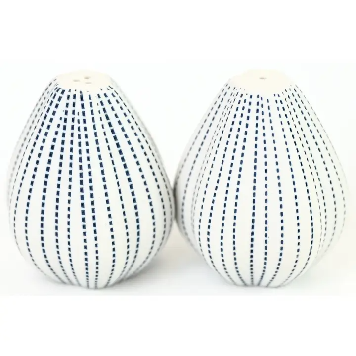 Champa Salt And Pepper Shaker - White with Dotted Blue Lines - Mellow Monkey