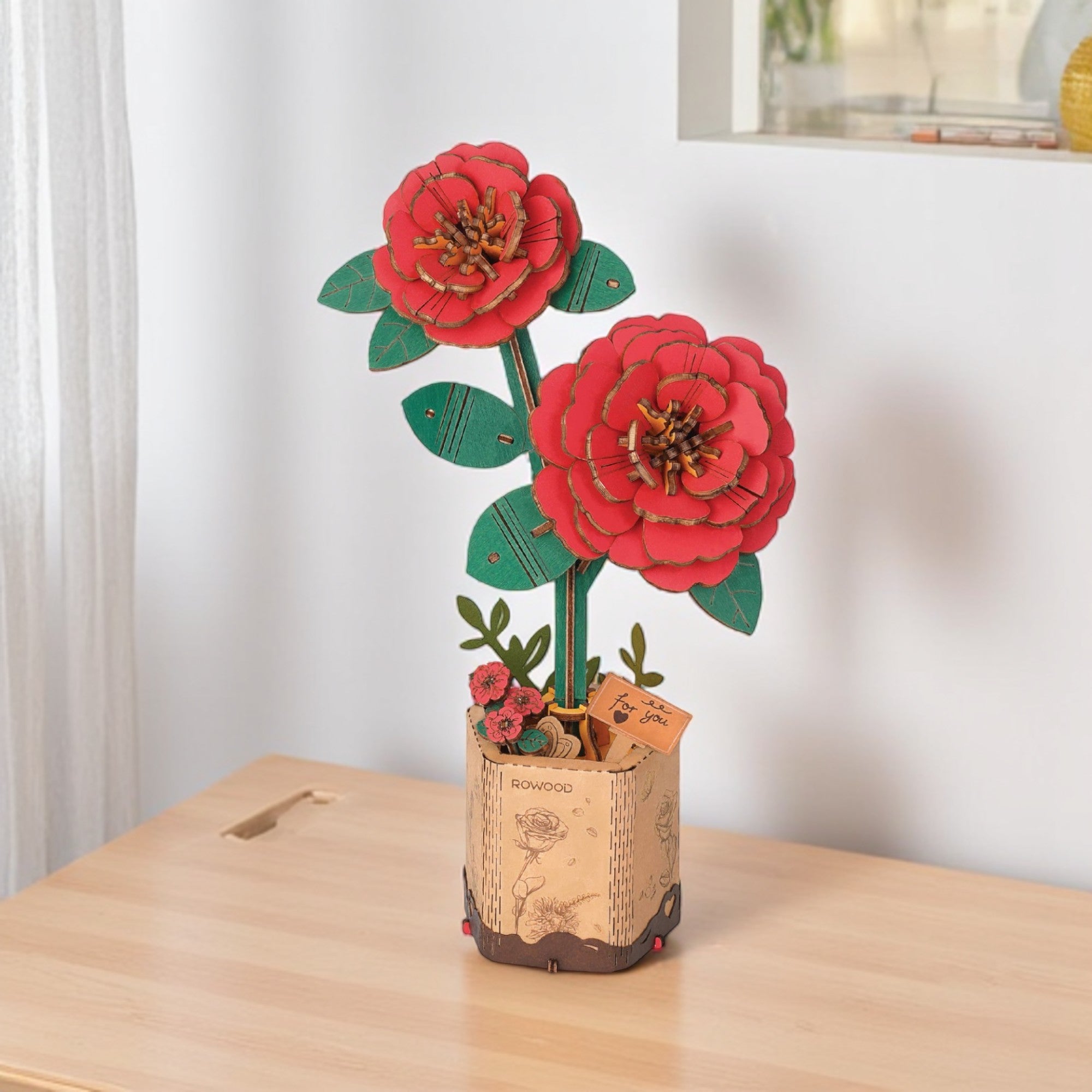 3D Wooden Flower Puzzle: Red Camellia – Mellow Monkey