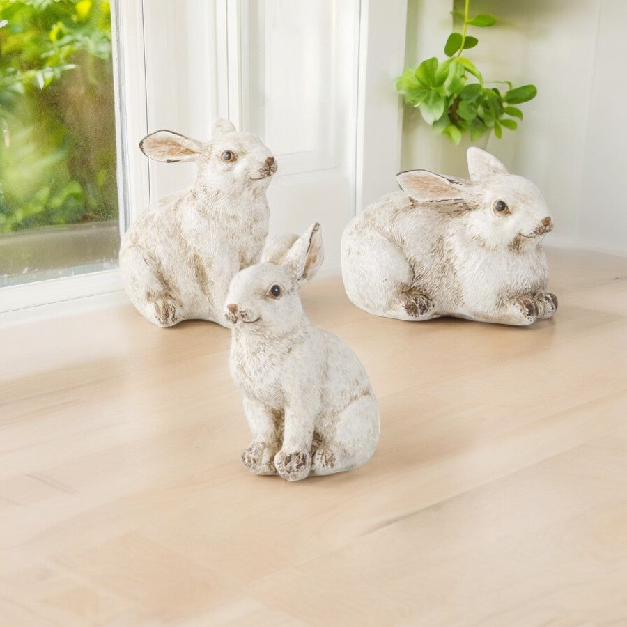 Small Gray and White Resin Bunny - 3-in - Mellow Monkey