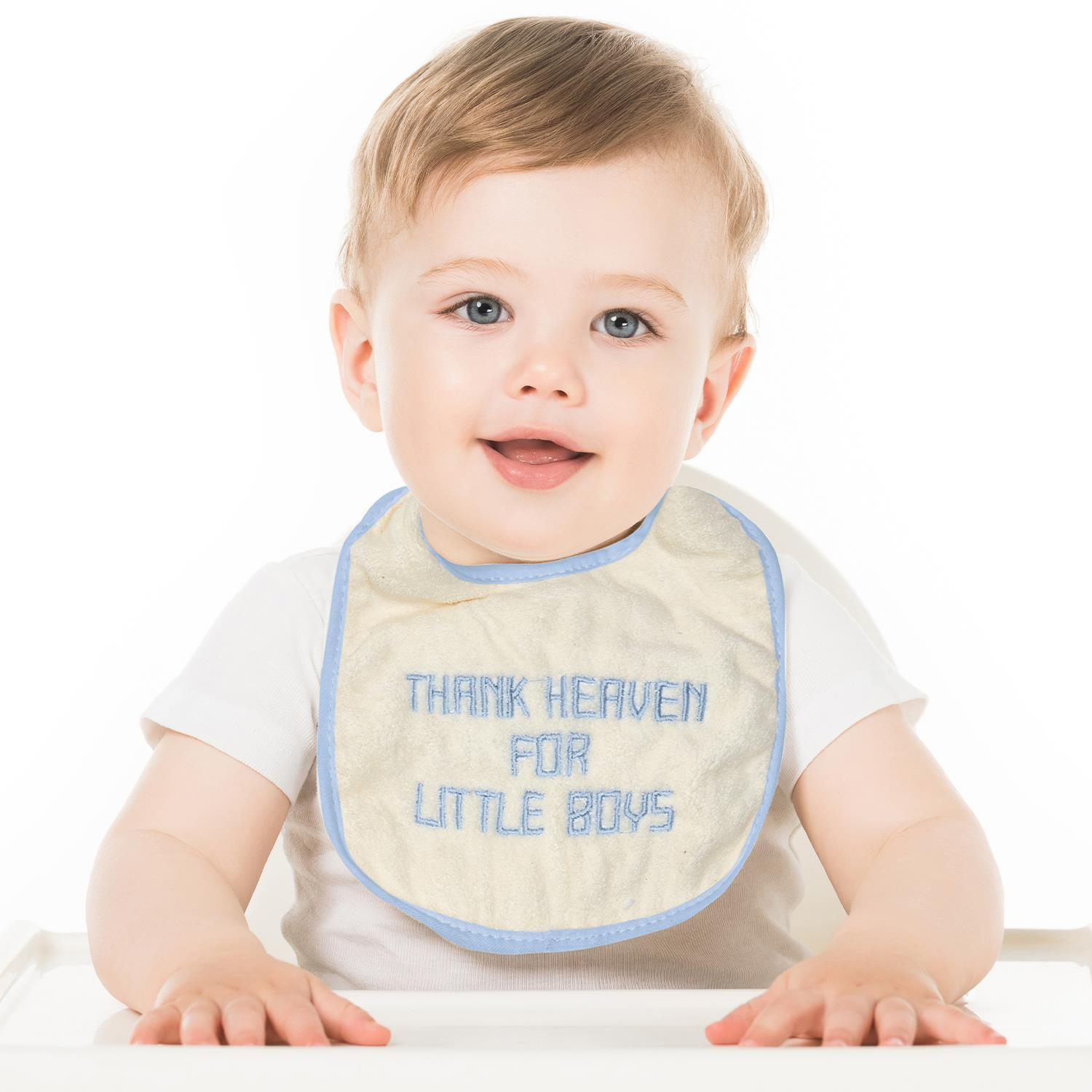 Thank Heaven For Little Boys Embroidered Bib and Burp Cloth Set - Mellow Monkey