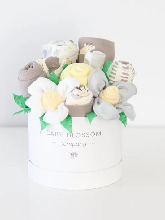 Baby Boy Gift Set Flower Bouquet - Gray Animals - Mellow Monkey