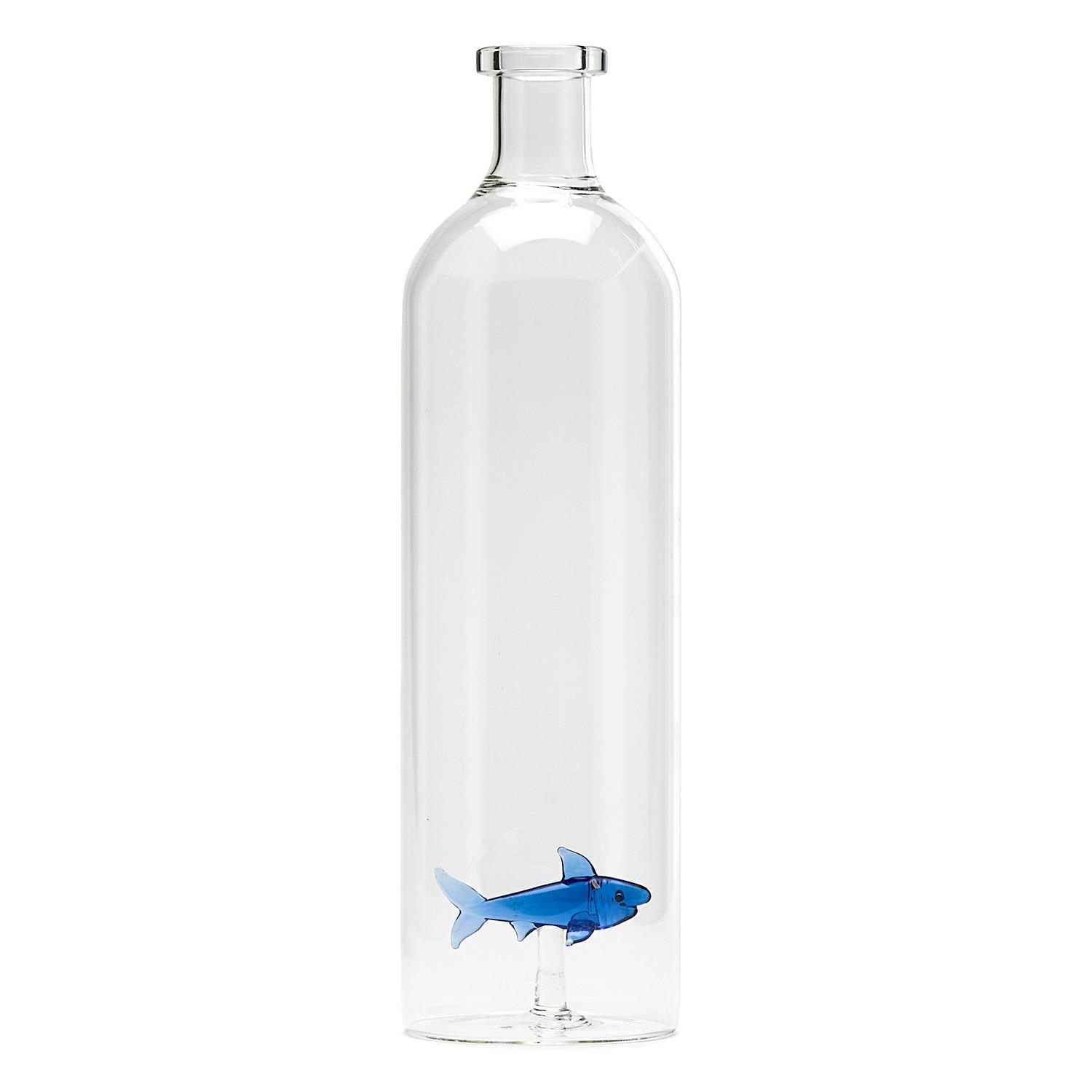 Two's Company Glass Bottle / Vase with Blue Shark Icon