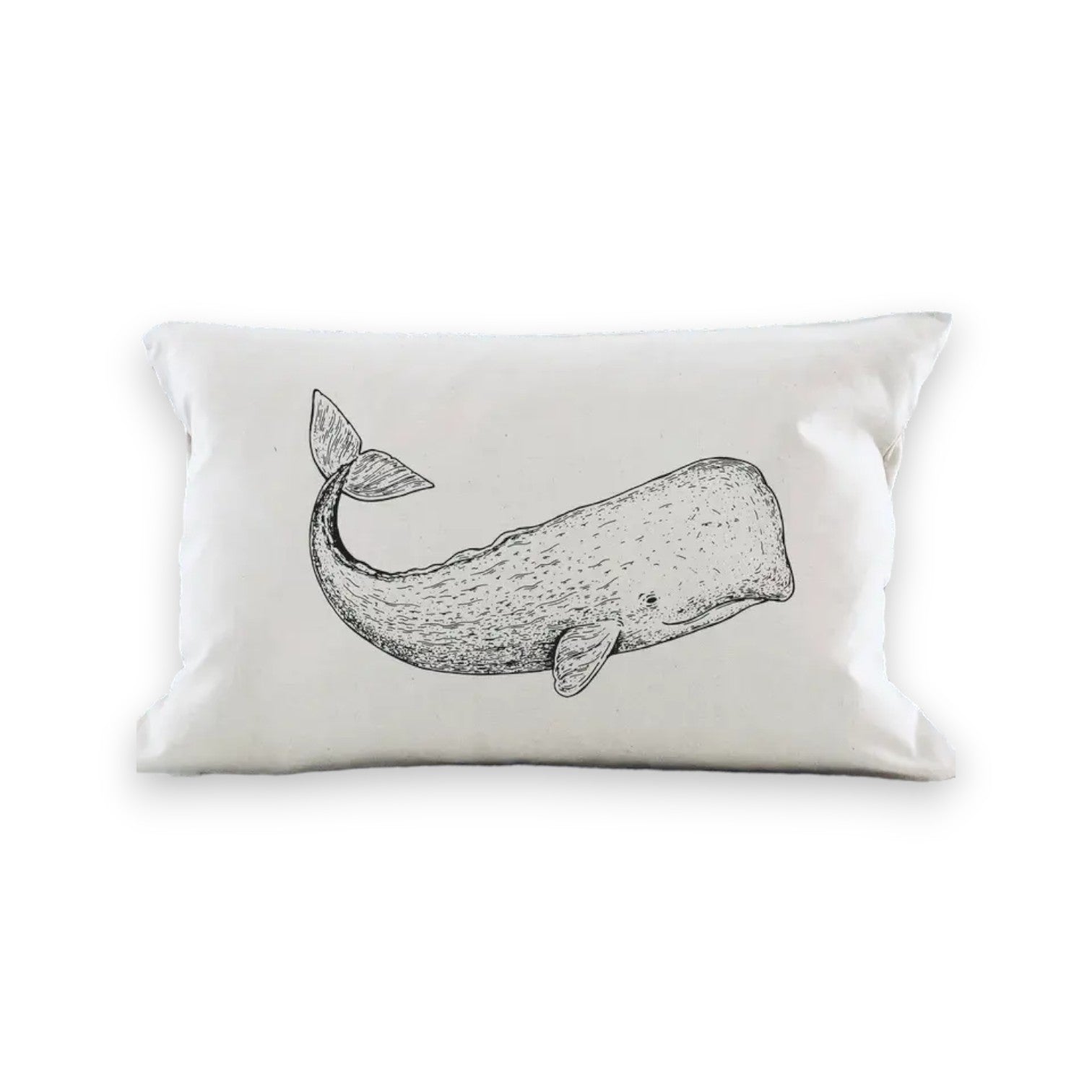 Whale - Natural Canvas Coastal Lumbar Pillow - 12-in x 20-in - Mellow Monkey