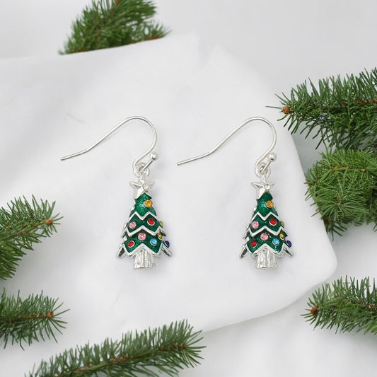 Trimmed Christmas Tree Holiday Earrings