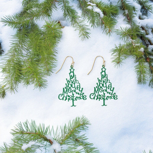 We Wish You a Merry Christmas Tree Holiday Earrings