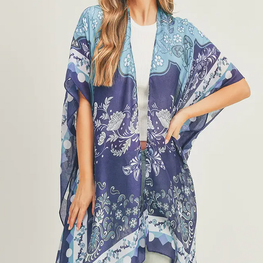 Bohemian Pattern Print Kimono - Navy
