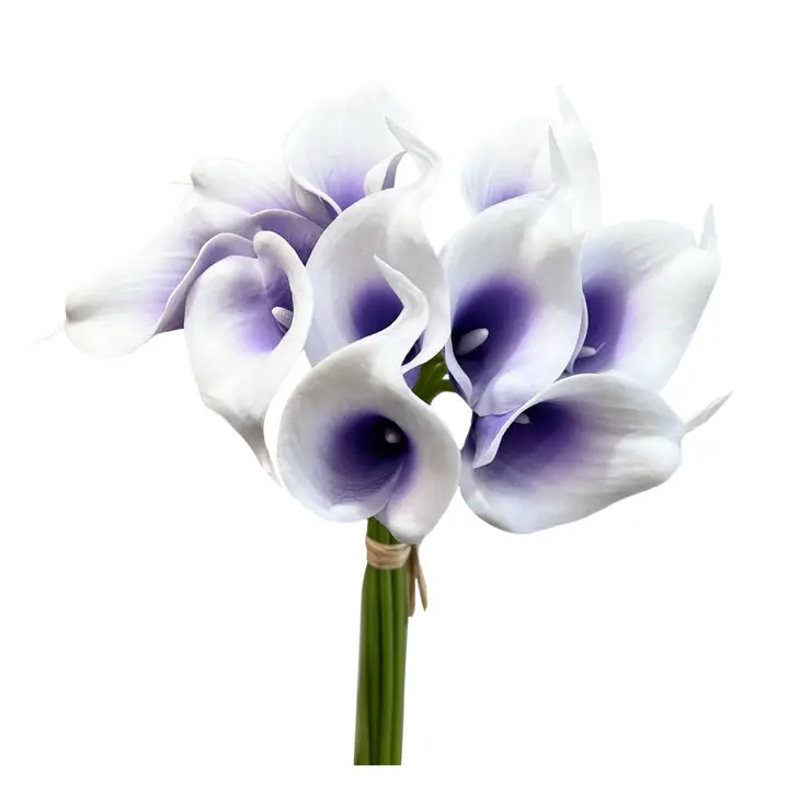 white purple calla lilies Real Touch Picasso Lavender Calla Lily Bouquet Faux Flowers