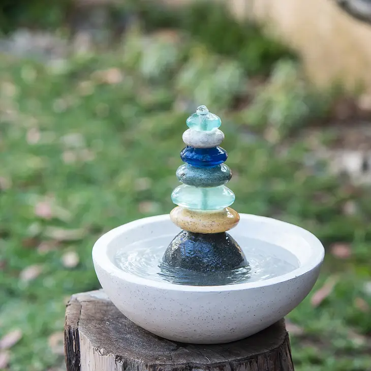 Glass Cairn Water Fountain 14in Mellow Monkey