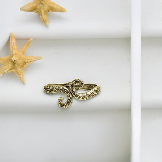 From the Deep Gold Octopus Tentacle Cuff Bracelet
