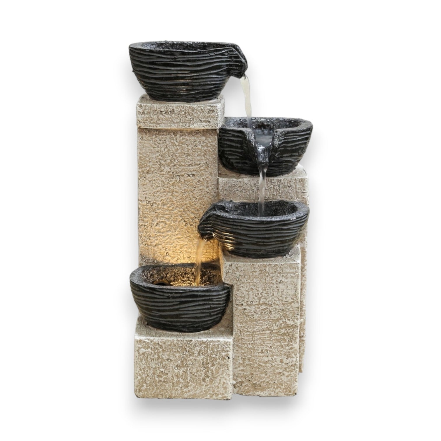 Stacking Bowls Fountain With Warm White Led Lights - 11-in - Mellow Monkey