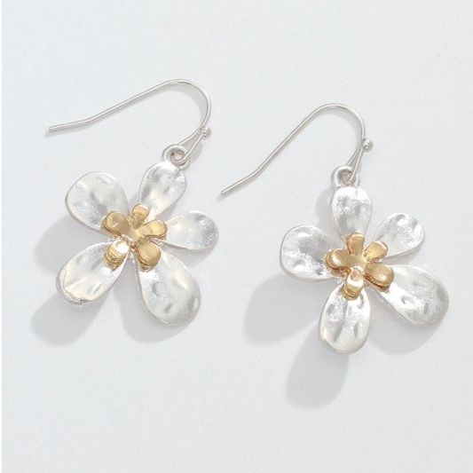 Two-Tone Hammered Flower Earrings