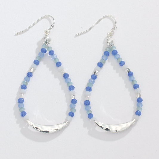 Silver Teardrops with Assorted Blue Beads- Earrings