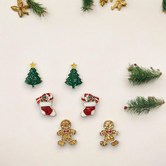 Holiday Trio Earrings: Tree, Stocking and Gingerbread - Mellow Monkey