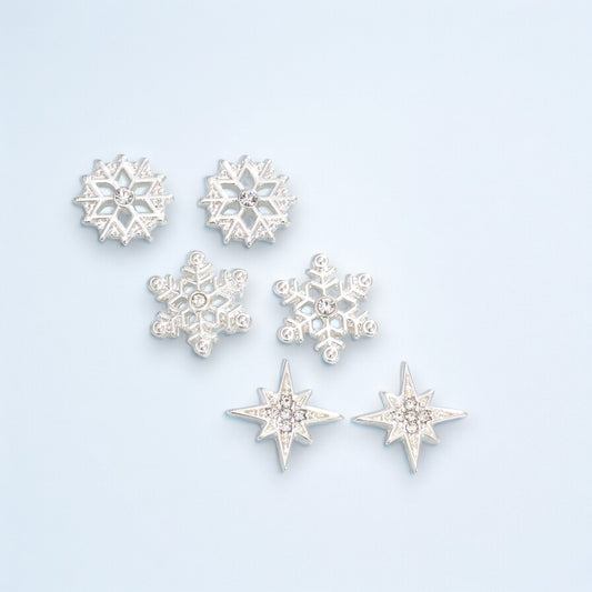 Holiday Trio Earrings: Silver Snowflakes in Three Styles - Mellow Monkey