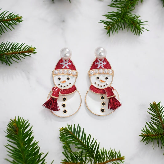 Enchanting Snowmen With Pearls Holiday Earrings