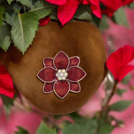 Glitter Poinsettia with Crystals Holiday Pin/Brooch