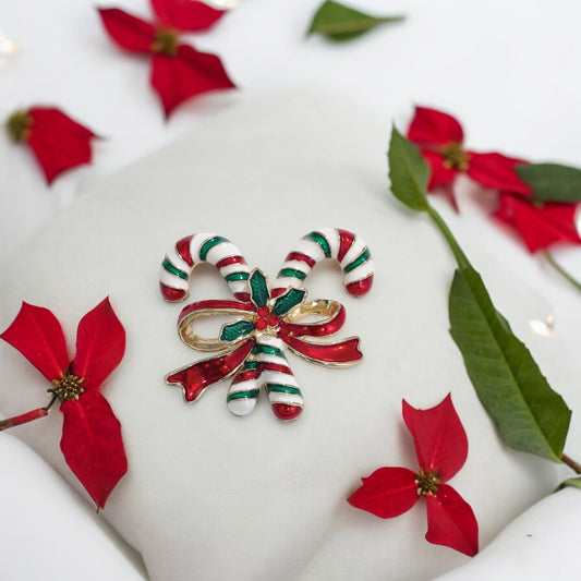 Candy Canes with Red Bow Holiday Pin/Brooch