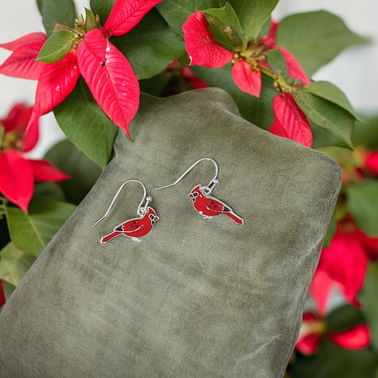 Red Enamel Cardinal Holiday Earrings
