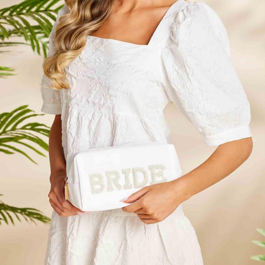 Bride Pearl Lettered Nylon Zippered Pouch - Mellow Monkey