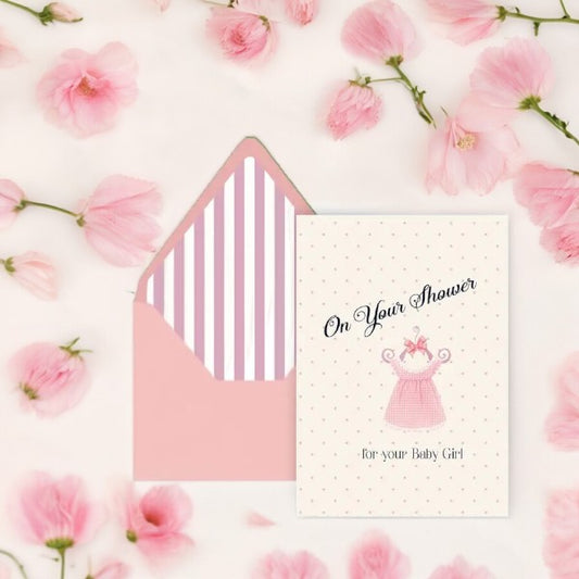 On Your Shower for Your Baby Girl - Dress - New Baby Greeting Card