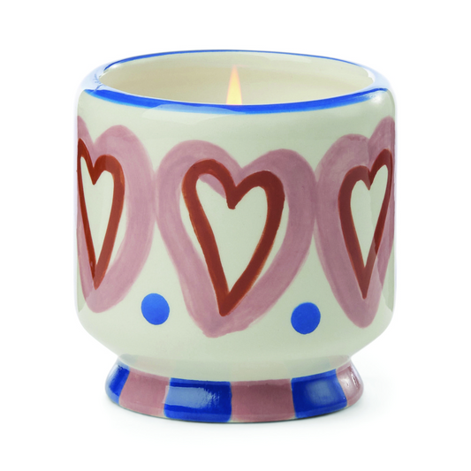 Hand Painted Hearts Ceramic Candle - Rosewood Vanilla - 8-oz. - Mellow Monkey