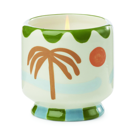 Hand Painted Palm Tree Ceramic Candle - Lush Palms - 8-oz. - Mellow Monkey