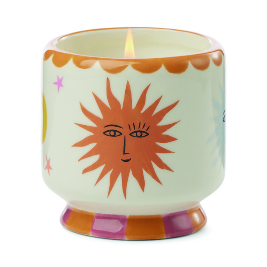 Hand Painted Sun Ceramic Candle - Orange Blossom - 8-oz. - Mellow Monkey