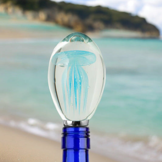 Glass Blue Jellyfish Bottle Stopper
