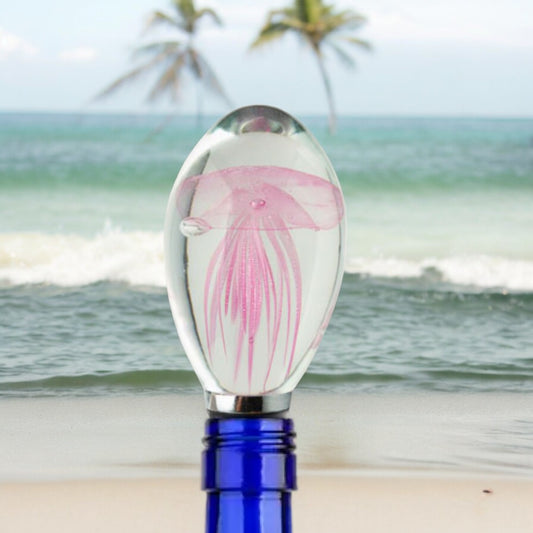Glass Pink Jellyfish Bottle Stopper