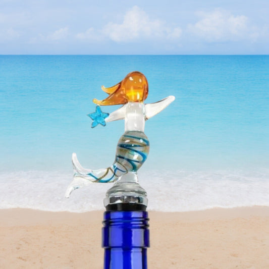 Glass Mermaid with Starfish Bottle Stopper