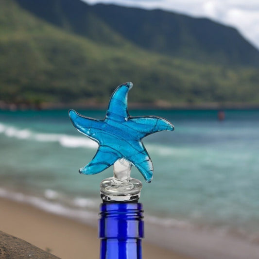 Glass Blue Starfish Bottle Stopper