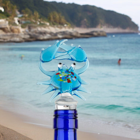 Glass Blue Crab Bottle Stopper