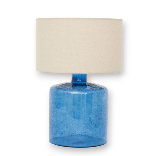 Large Blue Bubble Glass Lamp With Canvas Shade - 17-in - Mellow Monkey