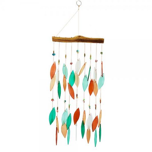 Coral and Teal Beaded Glass Wind Chime - 15-in - Mellow Monkey