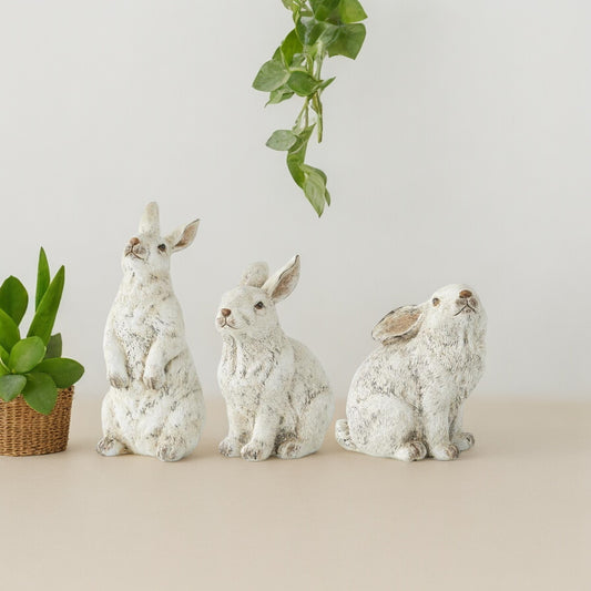 Large Gray and White Resin Bunny - 6-in