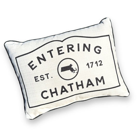 Chatham Massachusetts Town Sign Throw Pillow with Black Piping - 19-inch - Mellow Monkey