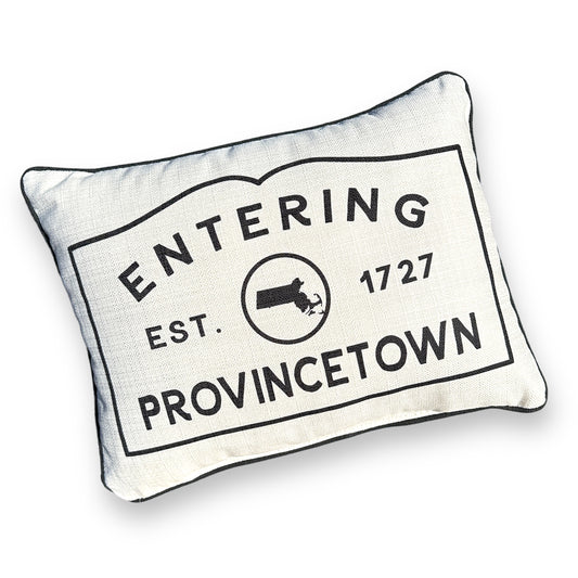 Provincetown Massachusetts Town Sign Throw Pillow with Black Piping - 19-inch - Mellow Monkey