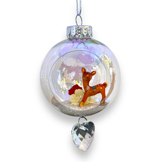 Reindeer and Red Mushroom Ornament with Magnetic Crystal - 7-in - Mellow Monkey