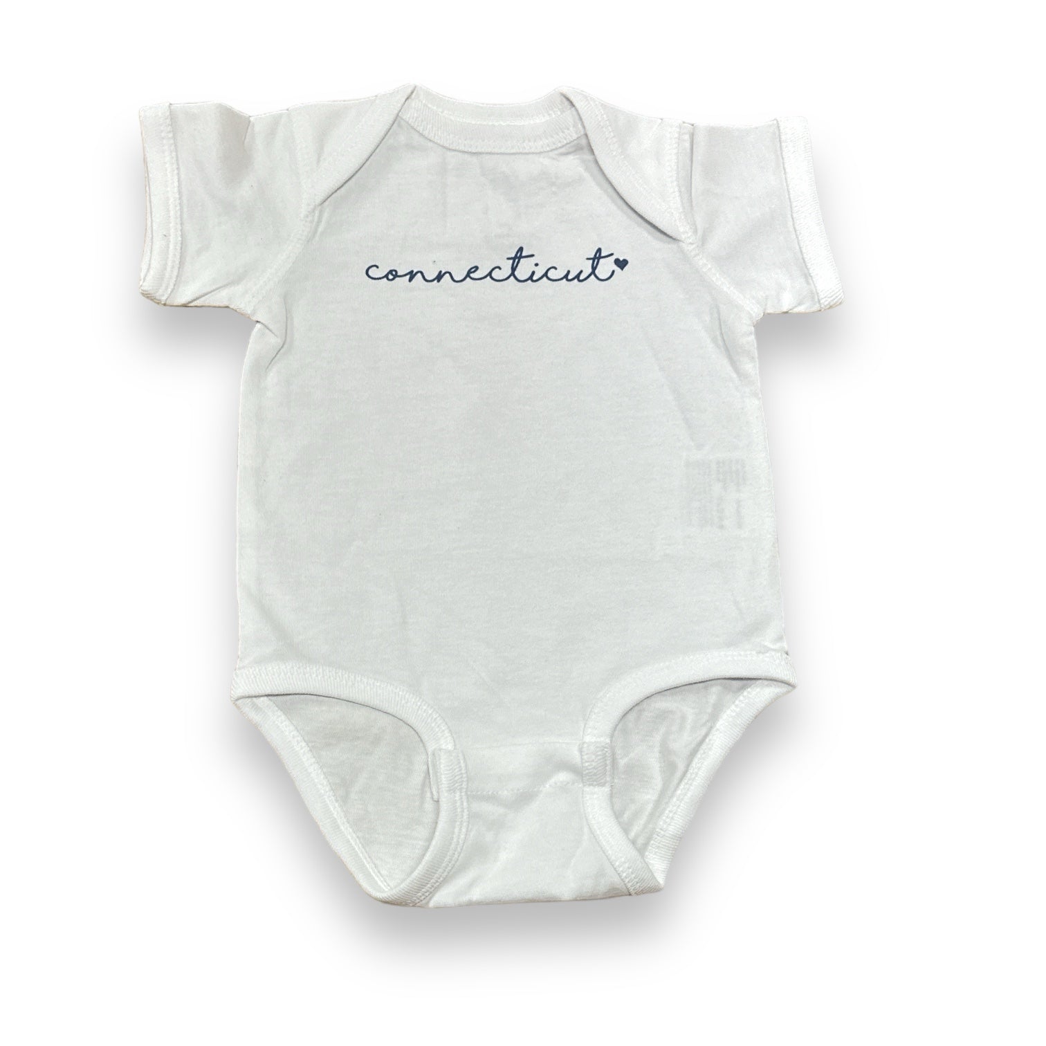 Connecticut Infant Body Suit - White with Navy Print - 6M - Mellow Monkey