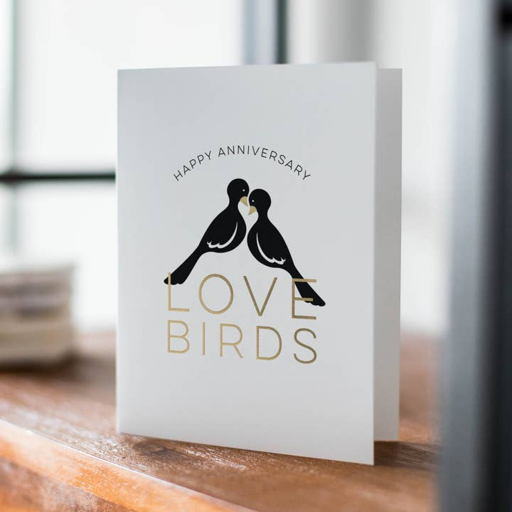 Love Birds Happy Anniversary - Luxe Gold Foil Greeting Card – Mellow Monkey