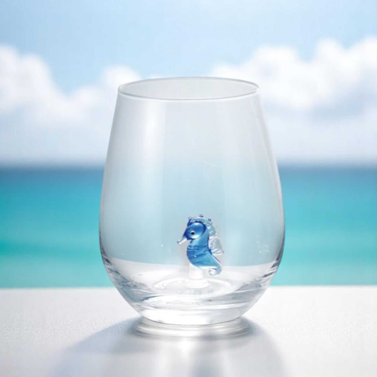 Seahorse - Stemless Wine Glass with Hand-Blown Figure Inside