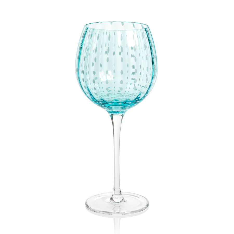 Portofino White Dot Wine Glass - Aqua Blue
